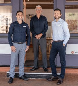 Peter Rose, Robert Rose and David Rose outside Rose Optometry in Berry NSW